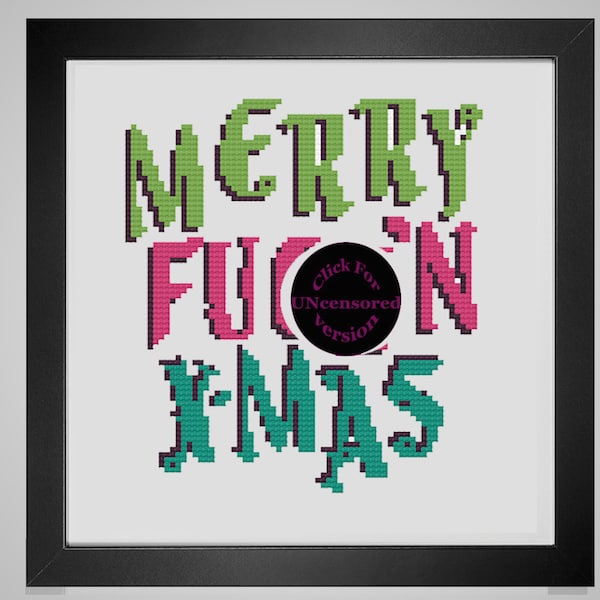 Ponto Cruz Merry f'n Xmas bordado adulto pdf tutorial de ponto cruz Natal moderno ponto cruz subversivo impertinente DOWNLOAD INSTANTÂNEO
