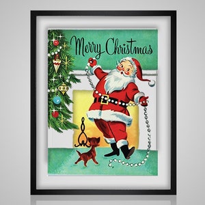 Retro Santa Christmas Card PDF cross stitch pattern INSTANT DOWNLOAD image 1