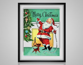 Retro Santa Christmas Card - PDF cross stitch pattern - INSTANT DOWNLOAD