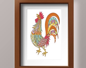 Rainbow Rooster  pdf crossstitch tutorial colorful ethnic zendoodle folksy multicolor foul modern crossstitch  x stitch  INSTANT DOWNLOAD