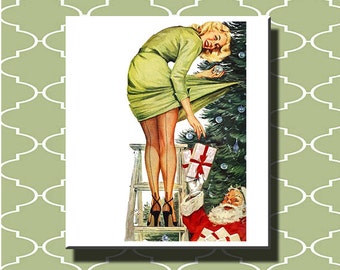 Christmas Pinup girl - vintage risque christmas tree santa woman retro modern cross stitch  - pdf chart pattern -  -INSTANT DOWNLOAD