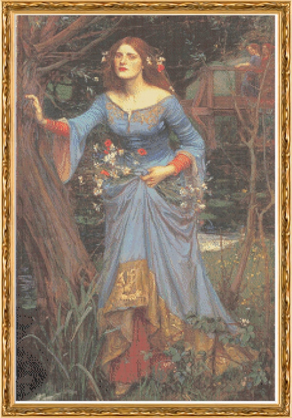 Ophelia (blue Dress) - by Jw Waterhouse Shakesphere Hamlet Romanticism  Literary Painting - Pdf Cross Stitch Pattern - -INSTANT DOWNLOAD - Etsy