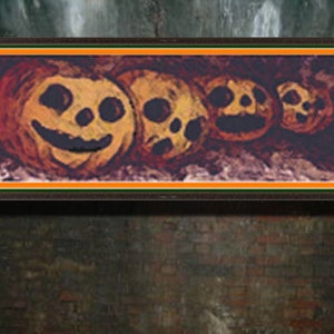 Fila di zucca - PDF scaricabile Schema punto croce raccapricciante zucche di Halloween spaventoso sciocco vacanze arancioni stile cartolina DOWNLOAD immediato