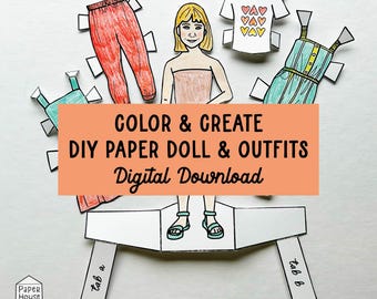 Printable Lilia Paper Doll Kit with Outfits | DIY Craft Activity for Kids | US Letter & A4 Sizes