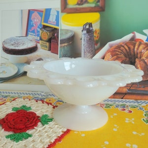 Vintage Milk Glass Lace Edge Compote: Candy Dish, Vase, Planter