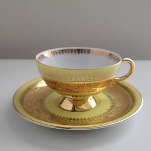 Antique Rudolf Wachter Bavaria Demitasse Cup and Saucer - Yellow & Gold Porcelain