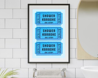 Shower Karaoke Ticket Blue Print | Trendy Bathroom Wall Art | Digital Download Print