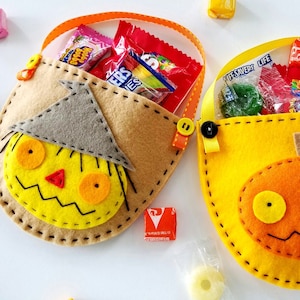 Halloween Felt Pouches for Scarecrow, Pumpkin & Frankenstein Sewing Pattern for Party Treat Bags - PDF e PATTERN DIY