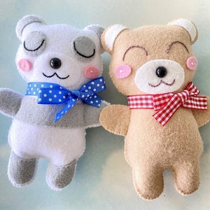 Bear Softies Felt Sewing Pattern Toy - Kawaii Brown - Panda - Polar Bear - PDF ePATTERN - e pattern - Hand Sewing Woodland Animal Ornament