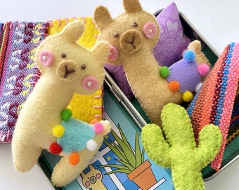 Llama Tin Play Set Felt Sewing Pattern Toy Llama Cactus Sleeping Bag - Tutorial PDF ePATTERN - e pattern - Hand Sewing Cute Animal Llama