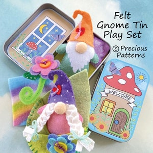Gnome Tin Play Set Felt Sewing Pattern Toy Magical Flower Leaf Sleeping Bag - Tutorial PDF ePATTERN - e pattern - Hand Sewing