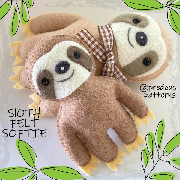 Perezoso Fieltro Softie Patrón de costura Juguete - Tutorial - PDF ePATTERN - e patrón - Coser a mano Animal del bosque