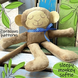 Monkey Sewing Pattern Sleepy Soft Fleece Toy Animal Sewing - Etsy