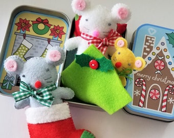 Christmas Mouse Tin Play Set Felt Sewing Pattern Toy Stocking Ornament - Tutorial PDF ePATTERN - e pattern - Hand Sewing Animal