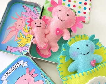 Axolotl Tin Play Set Felt Sewing Pattern Toy Axolotl Seashell Sleeping Bag - Tutorial PDF ePATTERN - e pattern - Hand Sewing Cute Animal