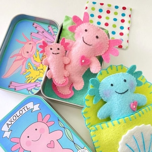 Axolotl Tin Play Set Felt Sewing Pattern Toy Axolotl Seashell Sleeping Bag - Tutorial PDF ePATTERN - e pattern - Hand Sewing Cute Animal