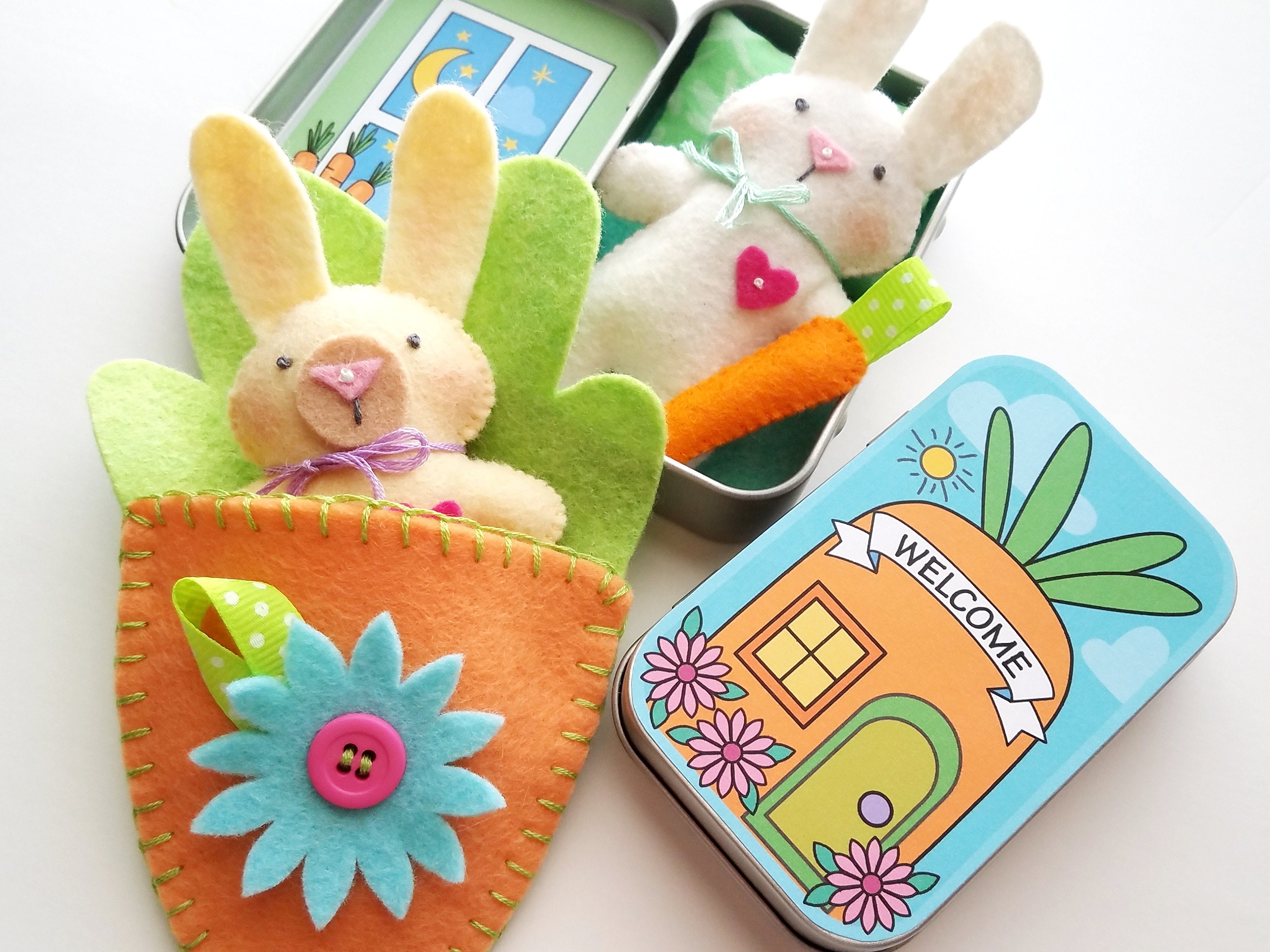 Bunny Rabbit Tin Play Set Felt Sewing Pattern Toy Easter - Etsy Australia