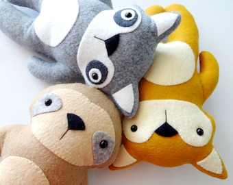 Felt Fox, Raccoon and Sloth Felt Woodland Animal Softies Sewing Pattern - Tutorial - PDF e PATTERN