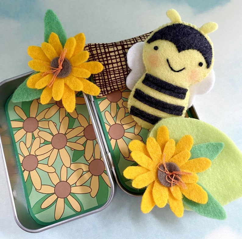 Bumble Bee, Ladybug & Butterfly Tin Play Set Felt Sewing Pattern Tutorial PDF ePATTERN e pattern Hand Sewing Bug and Flower DIY image 5