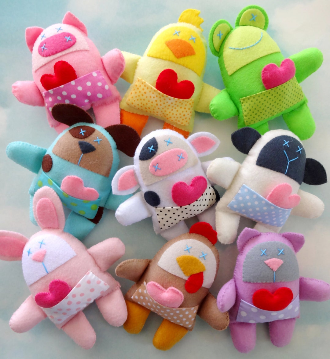 Valentine Sewing Pattern - Nine Felt Spring Animal Softies - PDF E ...