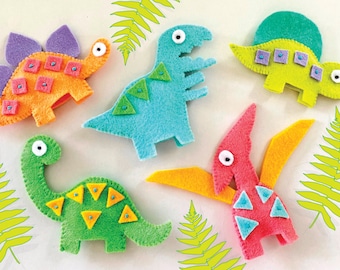 Dinosaur Felt Finger Puppets Sewing Pattern - PDF ePATTERN for Dimetrodon, Stegosaurus, Pterodactyl, Brontosaurus & T-Rex DIY Tutorial