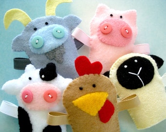 Farm Animal Felt Finger Puppets Sewing Pattern - PDF ePATTERN for Goat, Pig, Cow, Hen, Sheep & Carrying Case