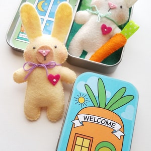 Bunny Rabbit Tin Play Set Felt Sewing Pattern Toy Easter Spring Carrot ...