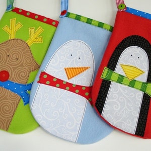 Christmas Stocking Sewing Pattern for Penguin, Snowman and Reindeer Stockings and Applique Designs PDF ePattern image 3