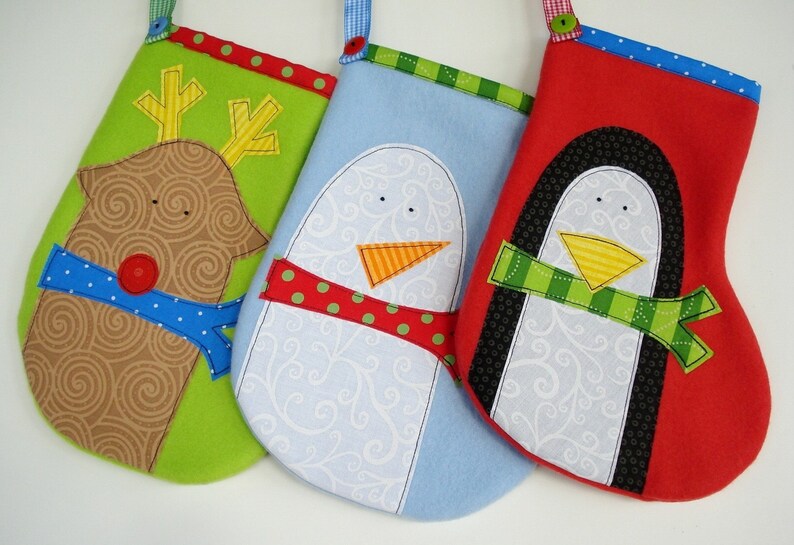 Christmas Stocking Sewing Pattern for Penguin, Snowman and Reindeer Stockings and Applique Designs PDF ePattern image 3