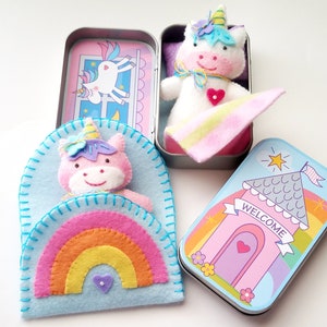 Unicorn Tin Play Set Felt Sewing Pattern Toy Magical Rainbow Sleeping Bag Tutorial PDF ePATTERN e pattern Hand Sewing Animal image 6
