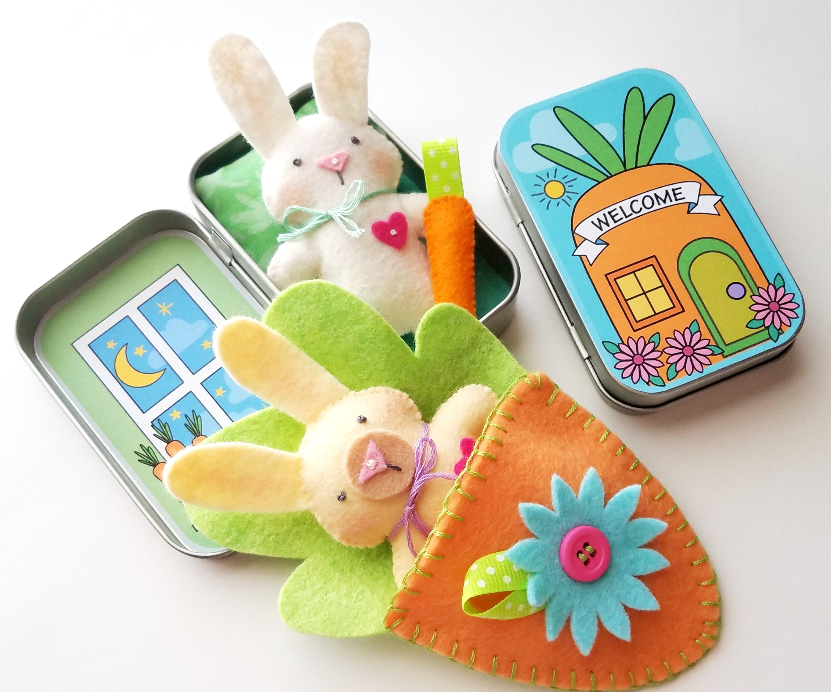 Bunny Rabbit Tin Play Set Felt Sewing Pattern Toy Easter | Etsy Australia