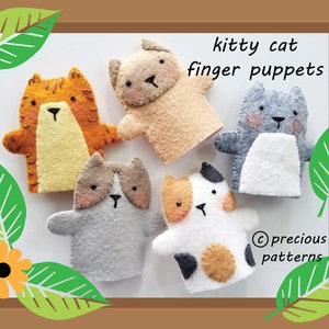 Kitty Cat Felt Finger Puppets Sewing Pattern PDF ePATTERN for Five different Kitty Cats & Carrying Case Siamese, Calico image 2