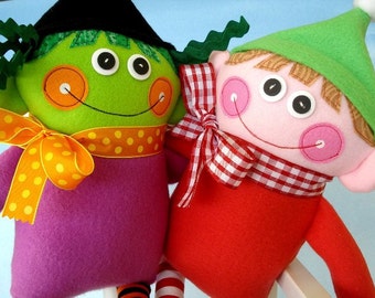 Christmas Toy Sewing Pattern - Halloween Toy Sewing Pattern - Wendy Witch and Ethan Elf - PDF e-pattern