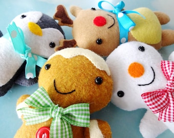 Felt Christmas Toy Sewing Pattern Softies - Tutorial - PDF e PATTERN - Gingerbread Man, Penguin, Snowman & Reindeer