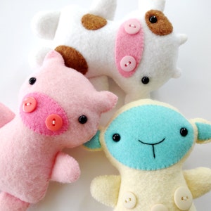 Felt Farm Animal Softies Sewing Pattern Toy - Tutorial - PDF e PATTERN - Cow, Sheep, Goat & Pig