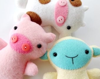 Felt Farm Animal Softies Sewing Pattern Toy - Tutorial - PDF e PATTERN - Cow, Sheep, Goat & Pig