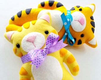 Patrón de costura de peluches de animales de fieltro de gatito y tigre - Tutorial - PDF y PATRÓN