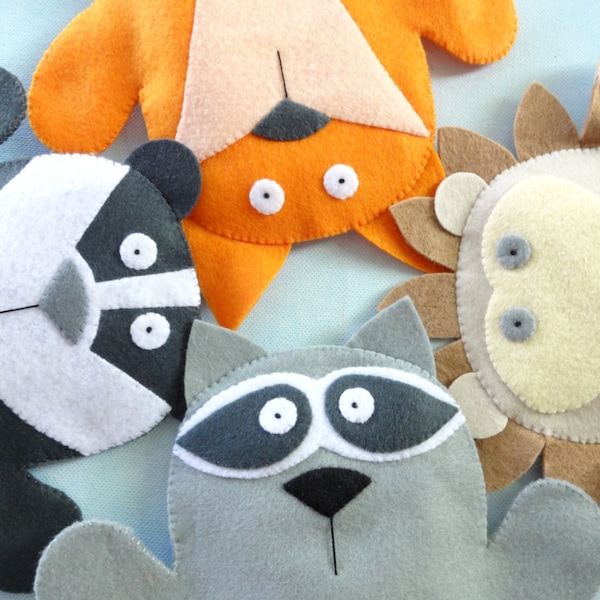 SALE - PDF ePATTERN for Woodland Animal Felt Hand Puppets - Fox, Raccoon, Badger & Hedgehog