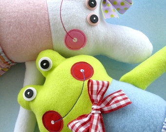 Doll Sewing Pattern for Belinda Bunny and Freddy Frog Fleece Softie Toy - PDF e-pattern - tutorial for plush toy