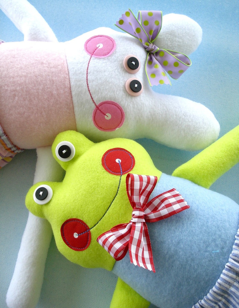 Doll Sewing Pattern for Belinda Bunny and Freddy Frog Fleece Softie Toy PDF e-pattern tutorial for plush toy image 1