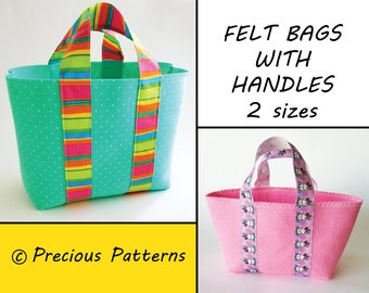 Felt Bag Sewing Pattern - Pouch - Bag - Purse with handles - PDF ePATTERN - e pattern Tutorial - doll dolly diaper bag - easter bag basket