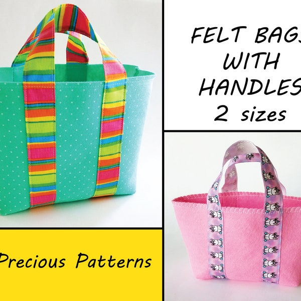 Felt Bag Sewing Pattern - Pouch - Bag - Purse with handles - PDF ePATTERN - e pattern Tutorial - doll dolly diaper bag - easter bag basket