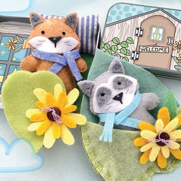 Felt Fox and Raccoon Tin Play Set Felt Sewing Pattern Toy - Sleeping Bag - Tutorial PDF ePATTERN - e pattern Hand Sewing Woodland Animal DIY