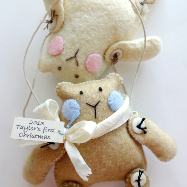 Felt Teddy Bear Toy - Christmas Ornament Sewing Pattern - PDF e Pattern - DIY ePattern - hand sewing