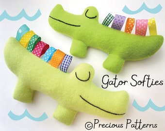 Gator Baby Softie Toy Sewing Pattern - PDF ePATTERN - fleece ribbon plush softy sewing alligator e pattern