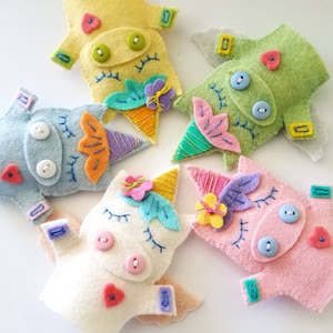Unicorn Felt Finger Puppets Sewing Pattern - PDF ePATTERN for a Unicorn - Horse - Pony