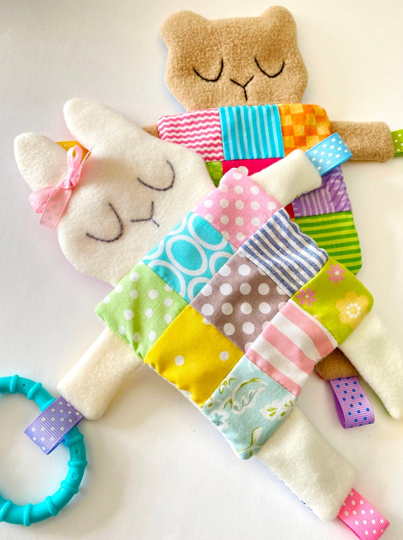 Bear and Bunny Crinkle Baby Softie Toy Sewing Pattern PDF ePATTERN fleece ribbon plush softy e pattern Patchwork Quilt Toy Tutorial DIY image 10