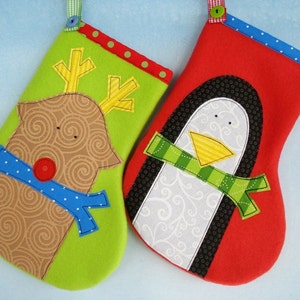 Christmas Stocking Sewing Pattern for Penguin, Snowman and Reindeer Stockings and Applique Designs PDF ePattern image 5