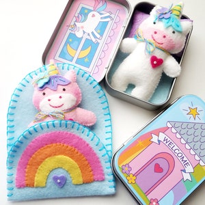 Unicorn Tin Play Set Felt Sewing Pattern Toy Magical Rainbow Sleeping Bag Tutorial PDF ePATTERN e pattern Hand Sewing Animal image 8