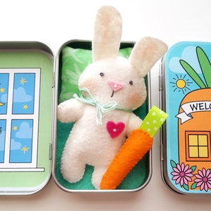 Bunny Rabbit Tin Play Set Felt Sewing Pattern Toy Easter Spring Carrot ...